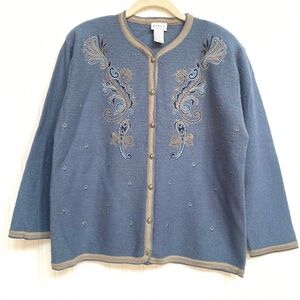 Koret Blue Cardigan with Elegant Embroidered Floral Design